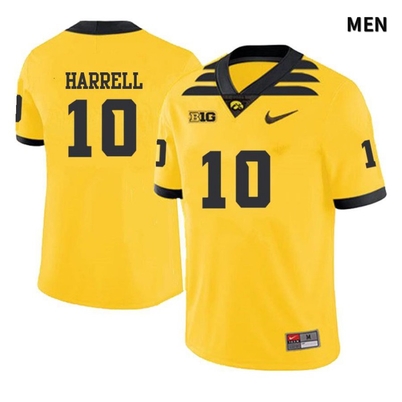 Men's Iowa Hawkeyes NCAA #10 Camron Harrell Yellow Authentic Nike Alumni Stitched College Football Jersey RG34M40BO
